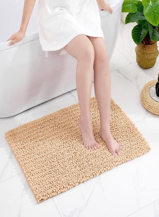 Disolla Small Bathroom Rug Non Slip Washable Beige Bath Mat 17x24 Super Absorbent Soft Bathroom Floor Mat Chenille Bath Rug for Shower Tub - Image 1